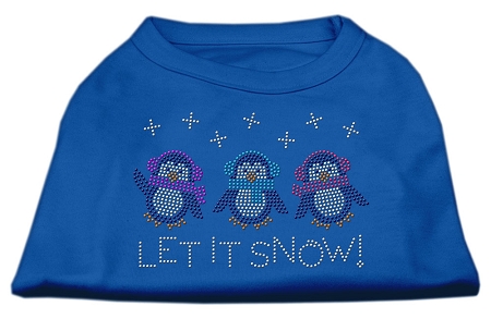 Let It Snow Penguins Rhinestone Shirt Blue XS